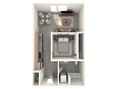 Floor plan for 1 bed, 1 bath, 565 sqft